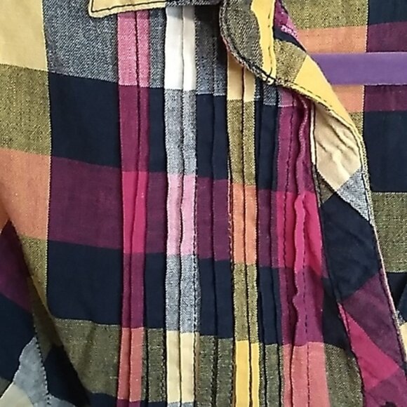 Poetry colourful checkered pattern Full button up rouched upper short - Picture 3 of 10